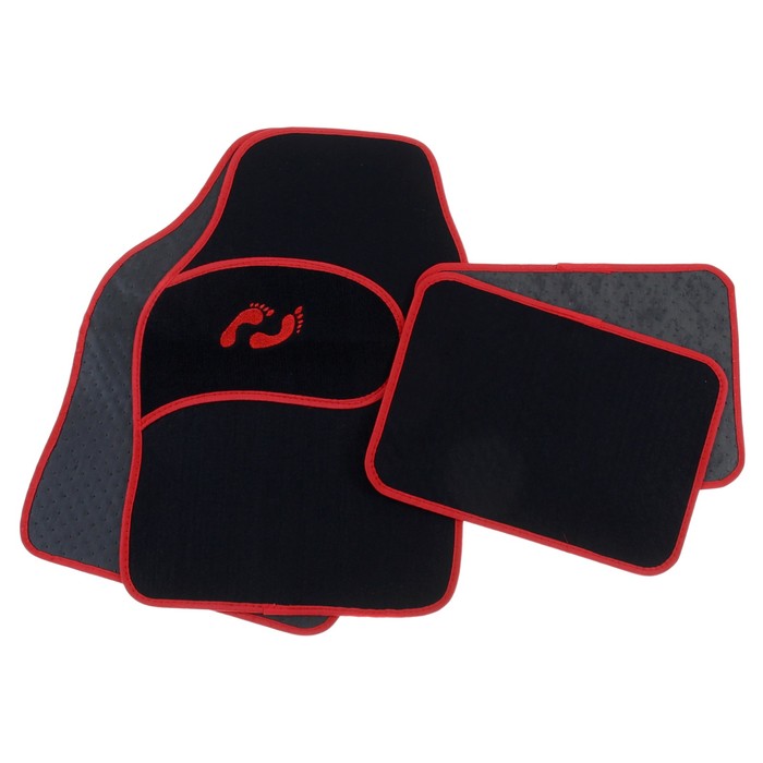Набор ковриков для авто "Следы". 4 шт, 62х42см и 43х30 см, красный