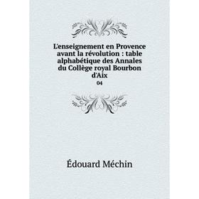 

Книга L'enseignement en Provence avant la révolution: table alphabétique des Annales du Collège royal Bourbon d'Aix04