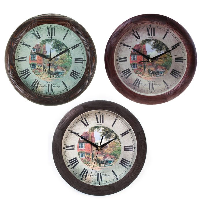 Часы настенные круглые "English village", деревянные