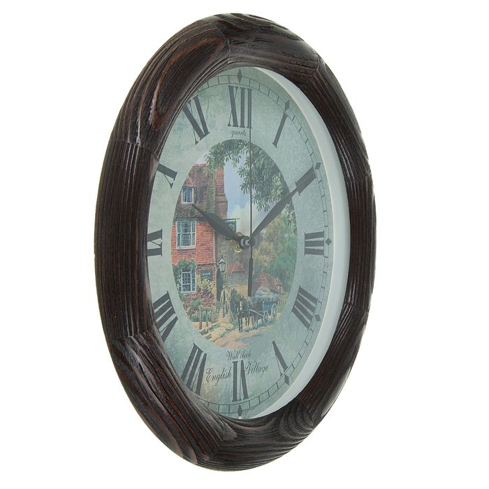 Часы настенные круглые "English village", деревянные