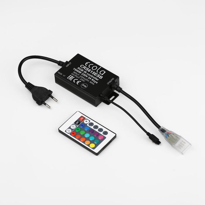 Контроллер Ecola, для RGB ленты 16х8 мм, 220 В, 1500 Вт, 6.6 А, IP20, инфракрасный пульт
