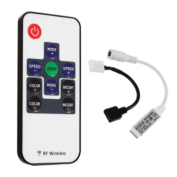 Мини-контроллер Ecola для RGB ленты, 12 – 24 В, 6 А, пульт ДУ rgb контроллер ir 5 24 в 6 а 30 144 вт