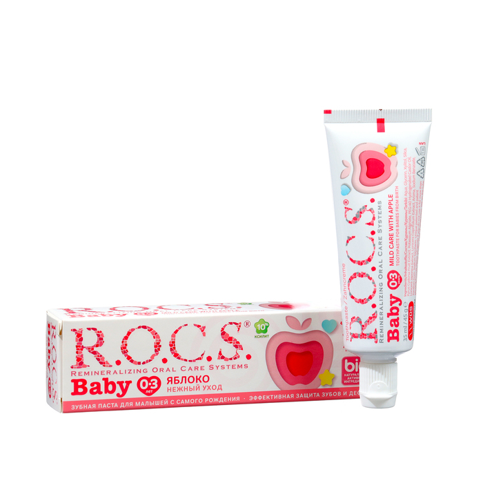 Зубная паста R.O.C.S Baby, нежный уход, яблоко, 45 г зубная паста для малышей нежный уход r o c s baby яблоко 0 3 лет 45 г
