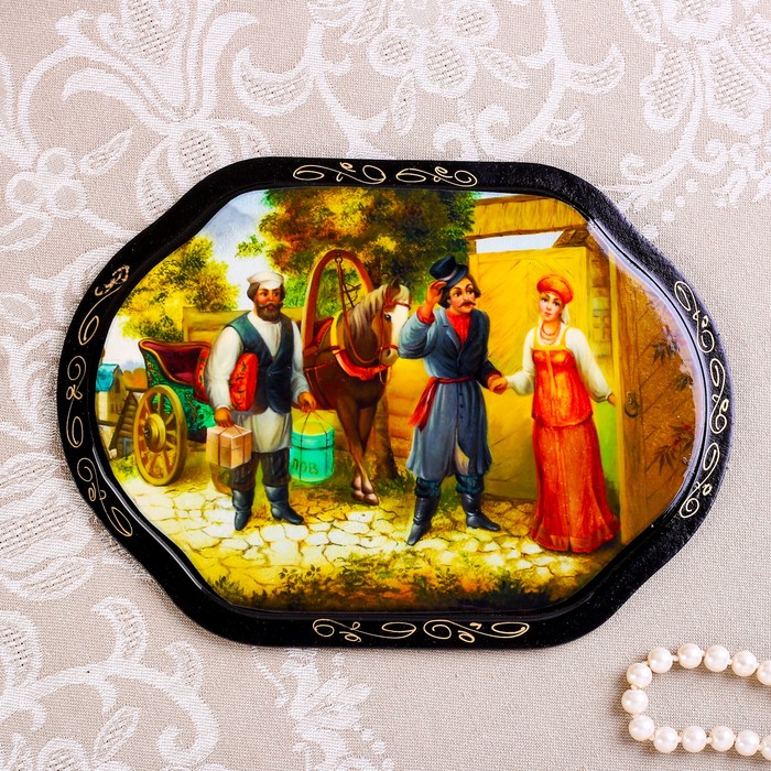 Панно «Сюжет», 16×22 см, лаковая миниатюра, микс