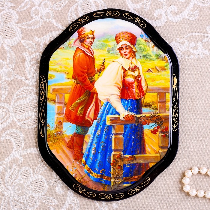 Панно «Сюжет», 16×22 см, лаковая миниатюра, микс