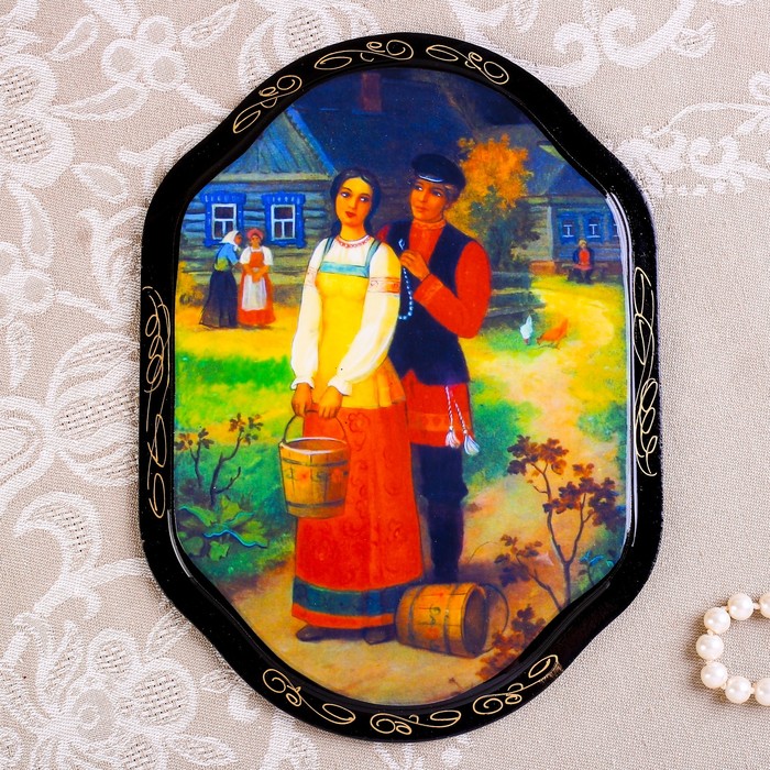 Панно «Сюжет», 16×22 см, лаковая миниатюра, микс