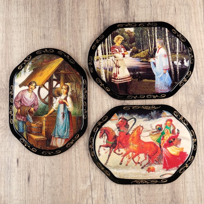 Панно «Сюжет», 16×22 см, лаковая миниатюра, микс