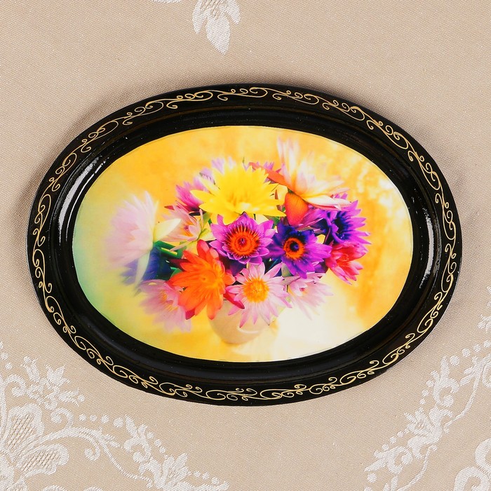 Поднос «Цветы»,19×25 см, лаковая миниатюра, микс