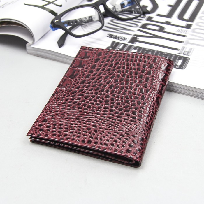 Обложка для автодокументов и паспорта, бордовый кайман