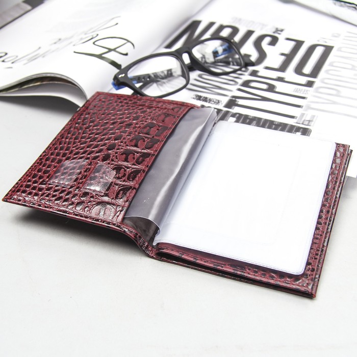Обложка для автодокументов и паспорта, бордовый кайман