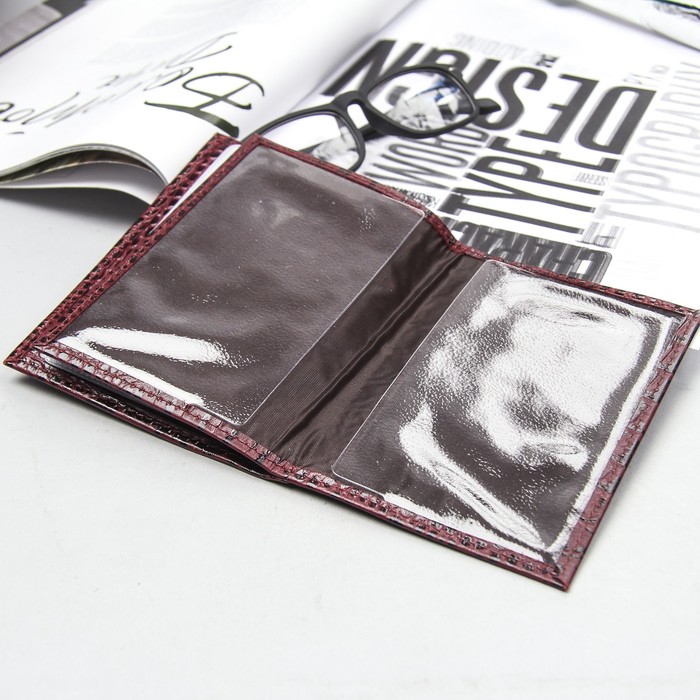 Обложка для автодокументов и паспорта, бордовый кайман