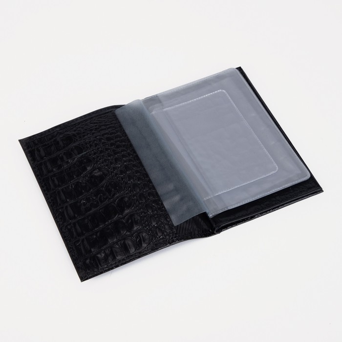 Обложка на автодокументы и паспорта, 5 отделов для карт, чёрный кайман