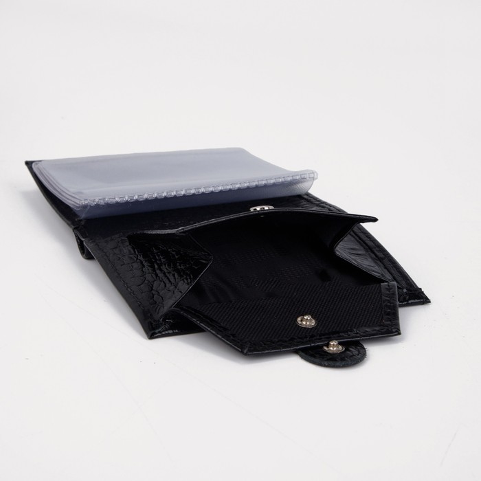 Пормоне мужское 2 в 1, отдел для купюр, отдел для монет, отдел для автодокументов, кайман чёрный