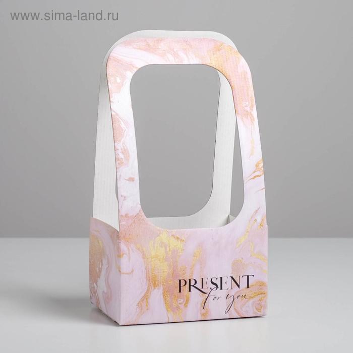 Коробка-переноска для цветов «Мрамор», 17 × 12 × 32 см