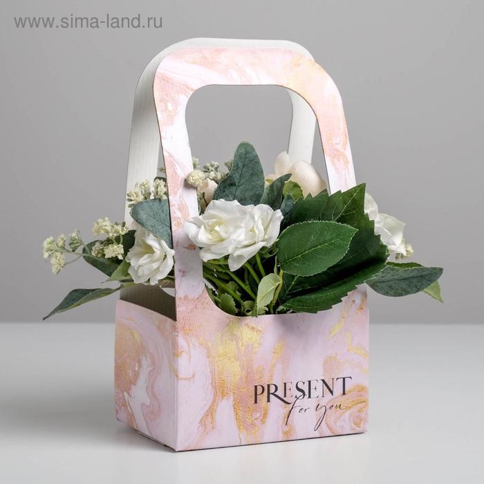 фото Коробка-переноска для цветов «мрамор», 17 × 12 × 32 см дарите счастье