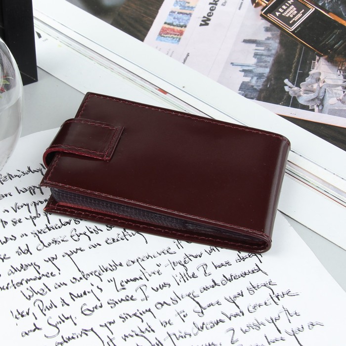 Визитница на кнопке, 1 ряд, 16 листов, цвет бордовый