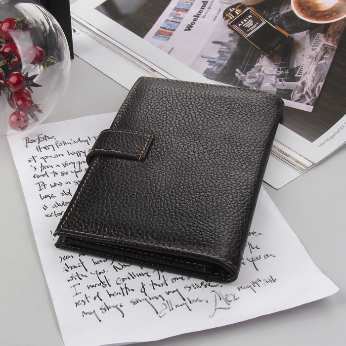 Портмоне на кнопке, 1 отдел, чёрный флотер