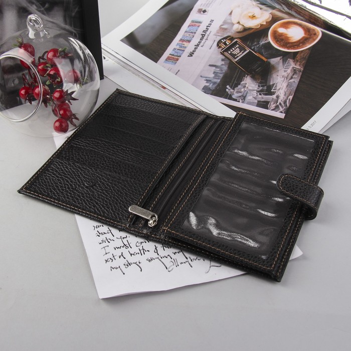 Портмоне на кнопке, 1 отдел, чёрный флотер