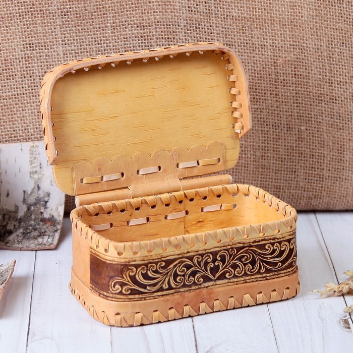 Шкатулка «Узорная», шарнирная, 15×10,5×6,5 см, береста