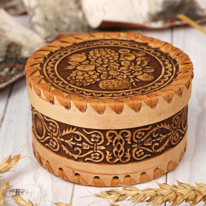 Шкатулка «Ягодка», 9×9×5 см, береста