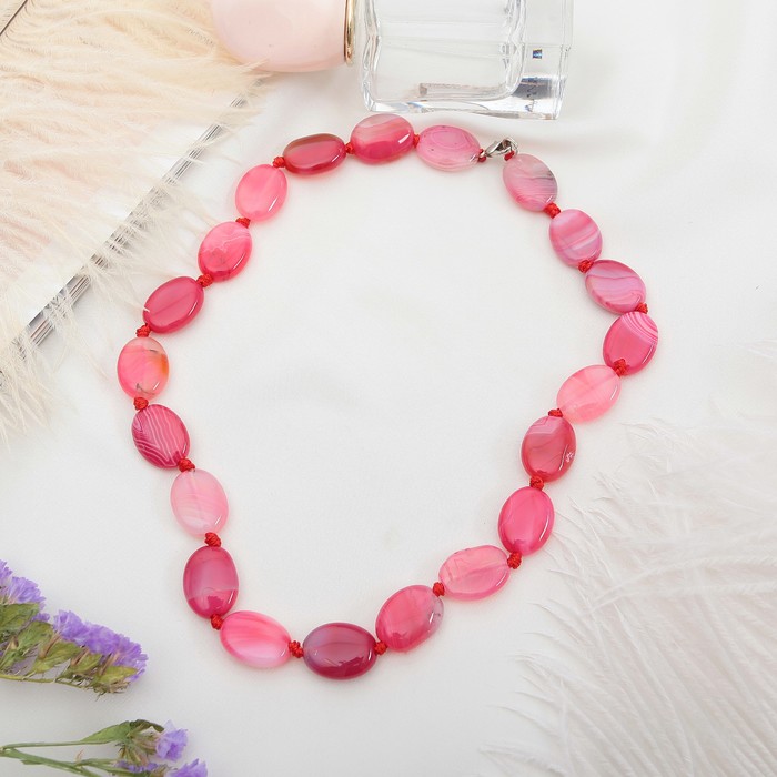 Бусы овал "Агат розовый", 48см