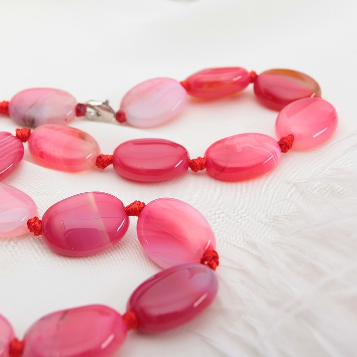 Бусы овал "Агат розовый", 48см