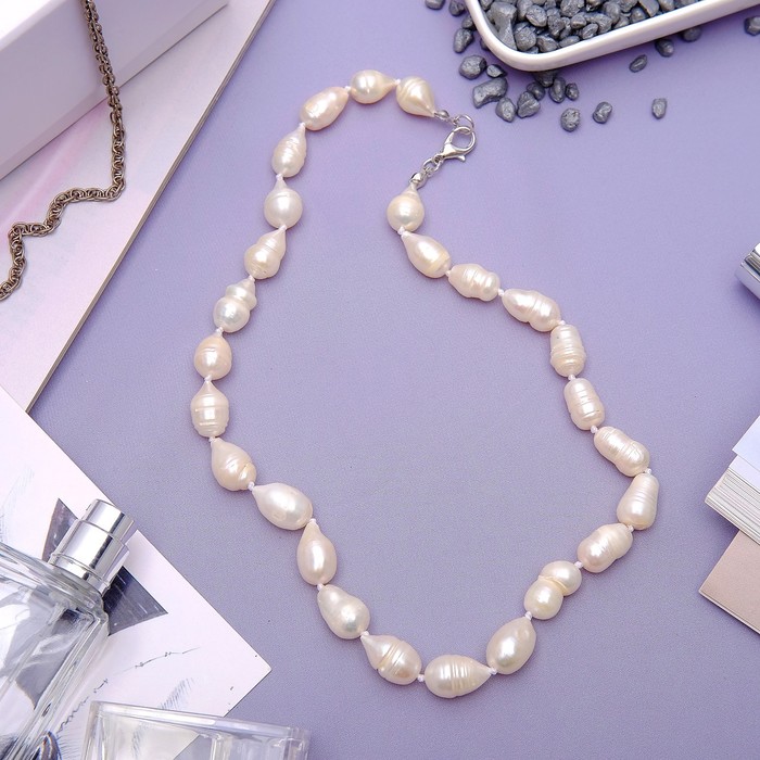 Бусы "Жемчуг речной" капля, цвет белый, 42 см