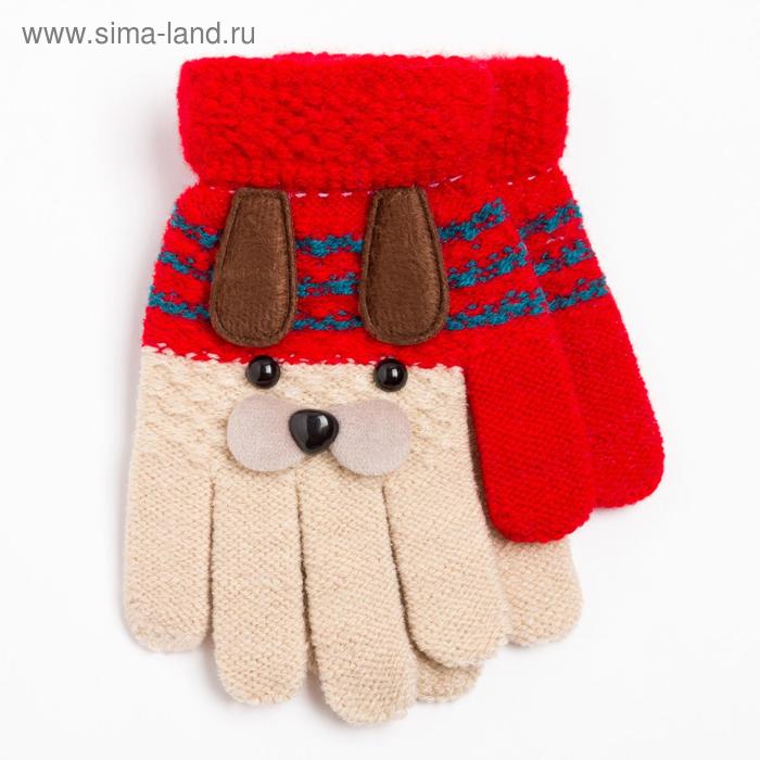 Перчатки детские, цвет красно-белый/собачка, размер 14 (2-5 лет)