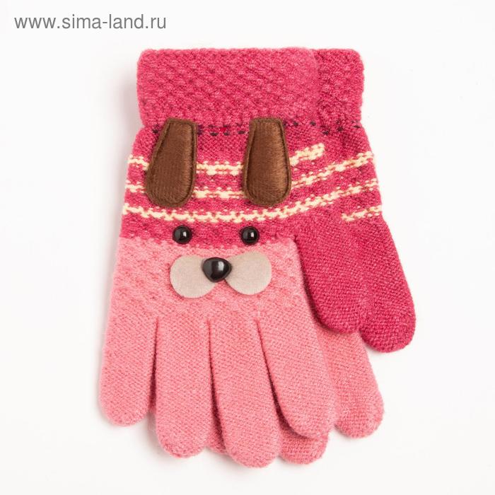 Перчатки детские, цвет розовый/принт собачка, размер 14