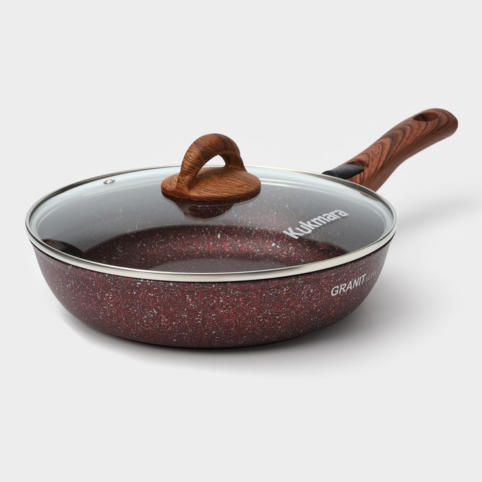 Сковорода Granit ultra red, d=26 см, съёмная ручка, стеклянная крышка, антипригарное покрытие, цвет коричневый