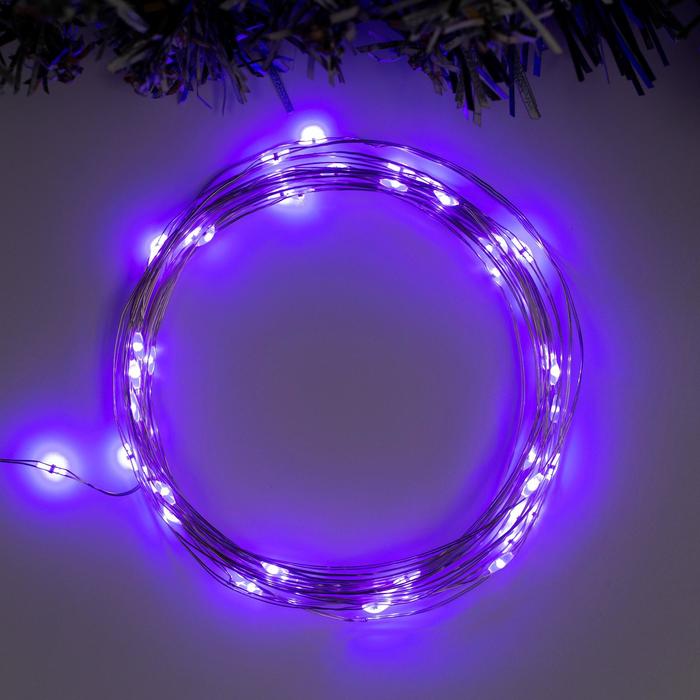 

Гирлянда «Нить» 5 м роса, IP20, серебристая нить, 50 LED, свечение фиолетовое, 2 режима, AAх3