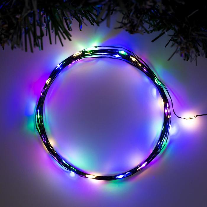 

Гирлянда «Нить» 5 м роса, IP20, зелёная нить, 50 LED, свечение мульти, 2 режима, AAх3