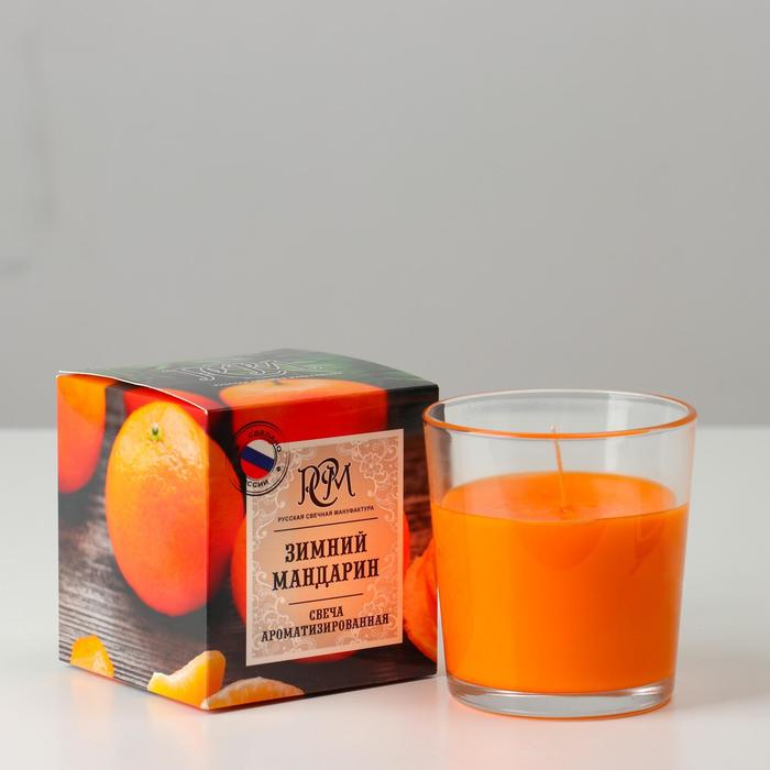 Свеча ароматическая в стакане Зимний мандарин, подарочная упаковка, 8х8,5 см, 30 ч