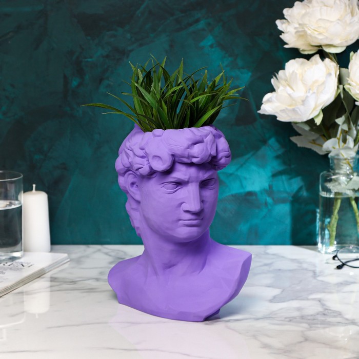 фото Фигурное кашпо-органайзер "голова давида", фиолетовый, 26 см premium gips