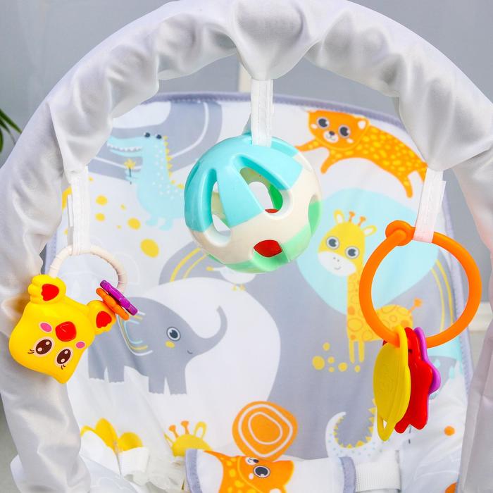 Шезлонг - качалка для новорождённых «Веселые зверята», игровая дуга, игрушки МИКС
