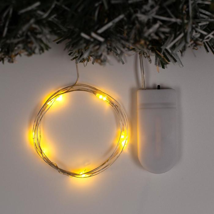 Гирлянда Нить 1 м роса, IP20, серебристая нить, 10 LED, свечение жёлтое, CR2032х2