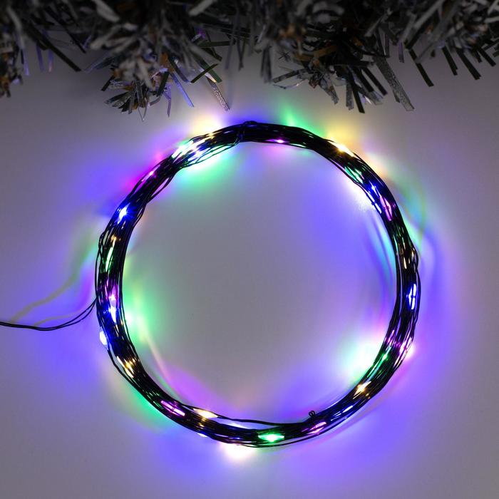 

Гирлянда «Нить» 5 м роса, IP20, чёрная нить, 50 LED, свечение мульти, USB