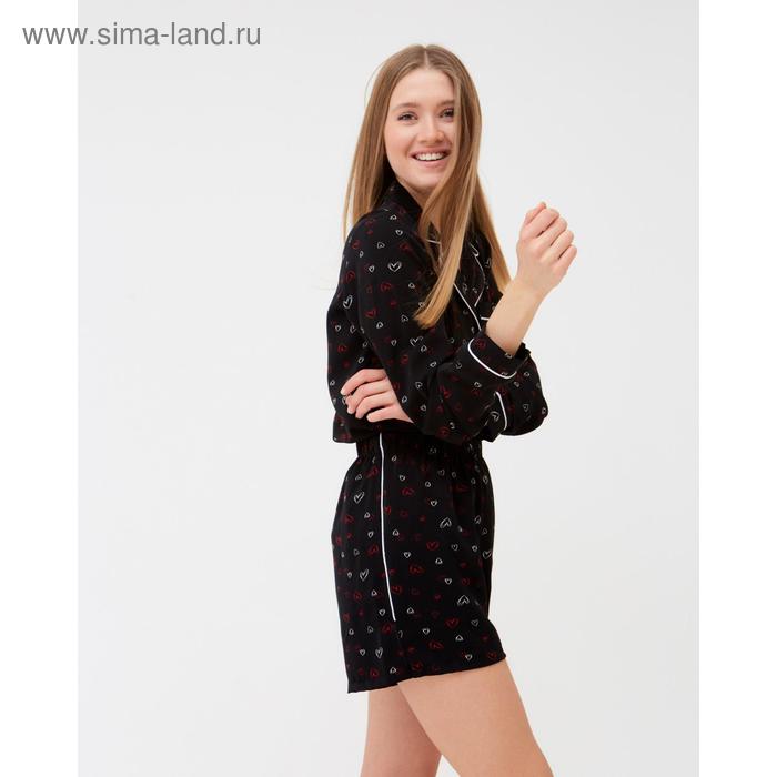 

Пижама женская (рубашка, шорты) MINAKU цвет чёрный, р-р 48