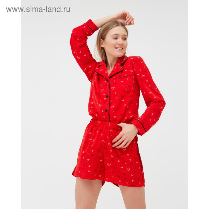 фото Пижама женская (рубашка, шорты) minaku: light touch цвет красный, р-р 50