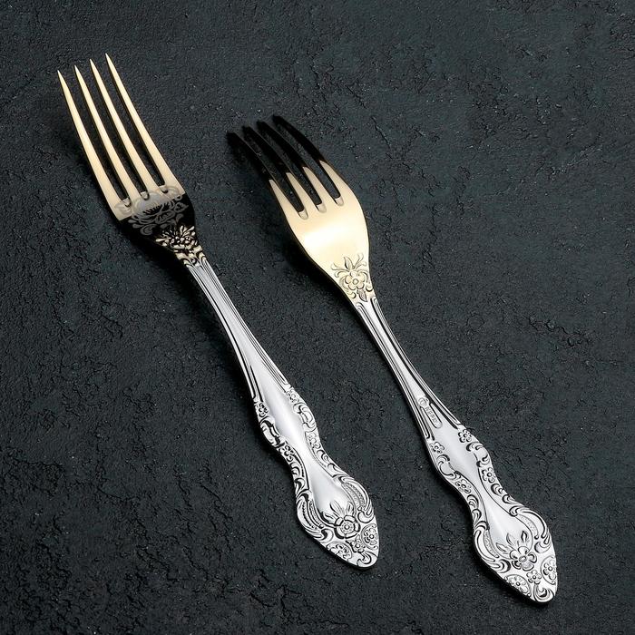 Вилка столовая 19,5 см "Тройка", толщина 2 мм, художественная роспись по нитрид-титановому покрытию