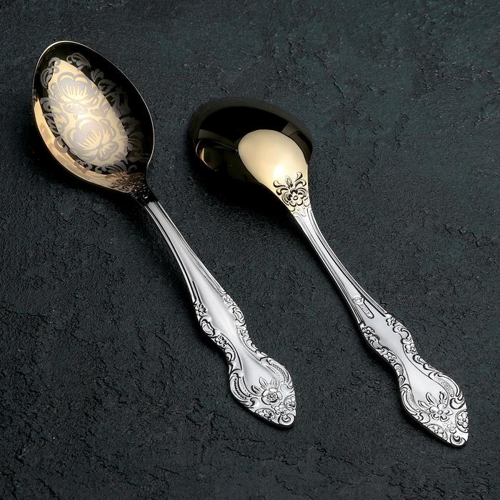 Ложка столовая 19 см "Тройка", толщина 2 мм, художественная роспись по нитрид-титановому покрытию