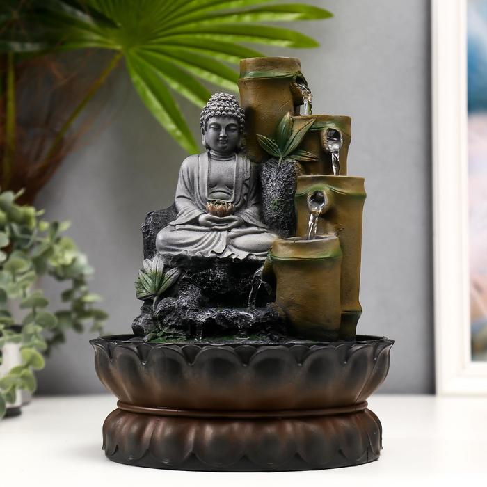 Фонтан настольный от сети "Серый будда и фонтан из бамбука" 28х20,5х20,5 см