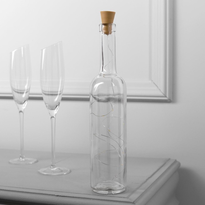 фото Гирлянда «нить» 1 м роса с пробкой, ip44, серебристая нить, 10 led, свечение тёплое белое, фиксинг, солнечная батарея luazon lighting