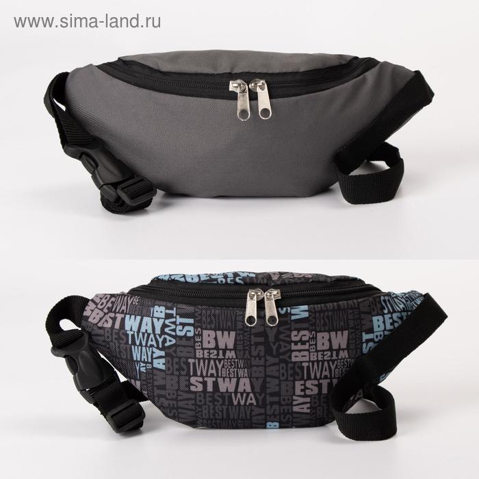 фото Сумка поясная, отдел на молнии, двухсторонняя, цвет серый/голубой зфтс