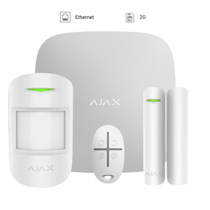 Комплект системы безопасности Ajax, хаб, датчик движения, датчик открытия, тревож.кнопка бел