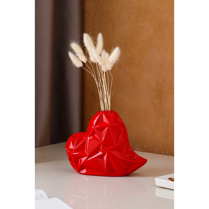 Ваза керамическая "Сердце кристалл", настольная, красная, 16 см