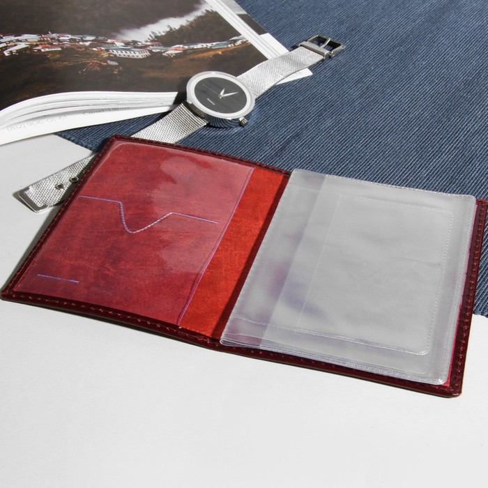 Обложка для автодокументов, цвет бордовый глянцевый