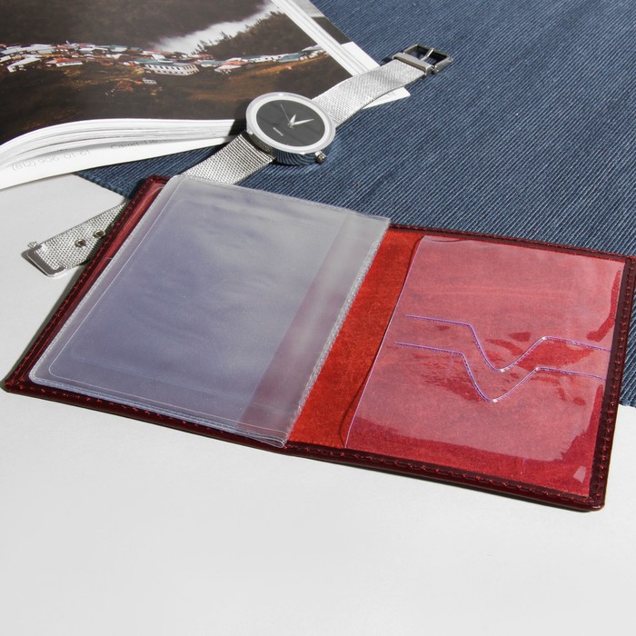 Обложка для автодокументов, цвет бордовый глянцевый