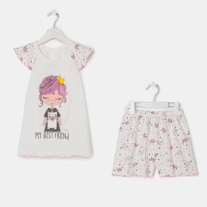 Пижама для девочки, цвет розовый/молочный, рост 104-110 см