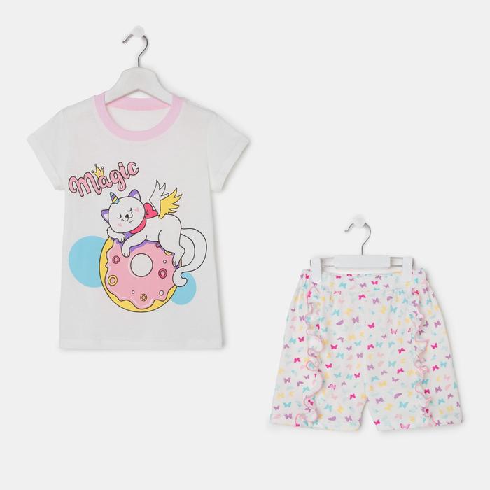 Пижама для девочки, цвет молочный/розовый, рост 104-110 см